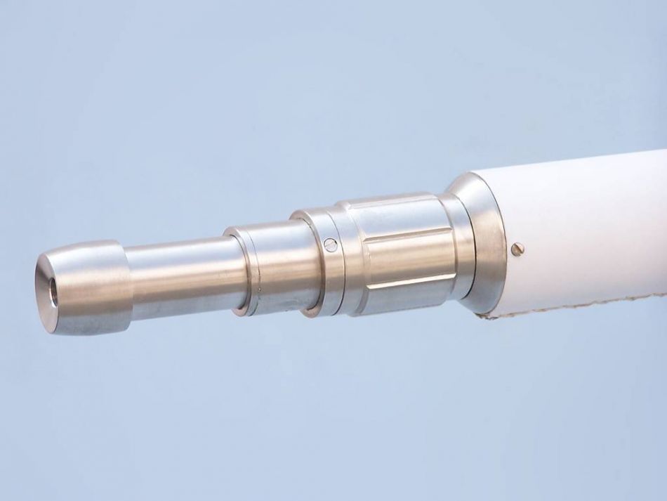 Floor Standing Brushed Nickel With White Leather Anchormaster Telescope 65"