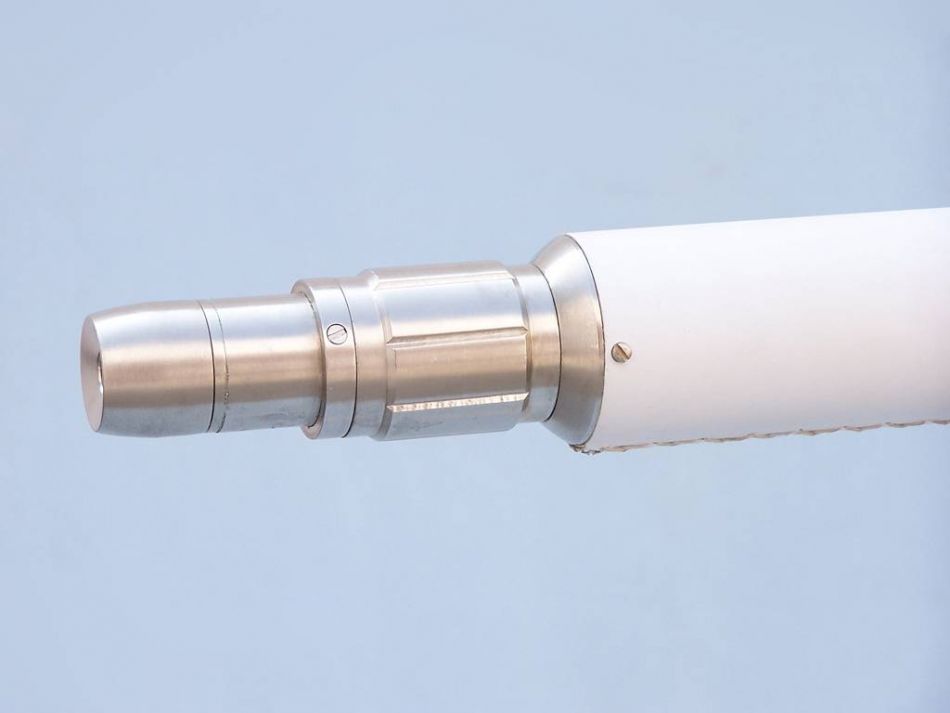 Floor Standing Brushed Nickel With White Leather Anchormaster Telescope 65"