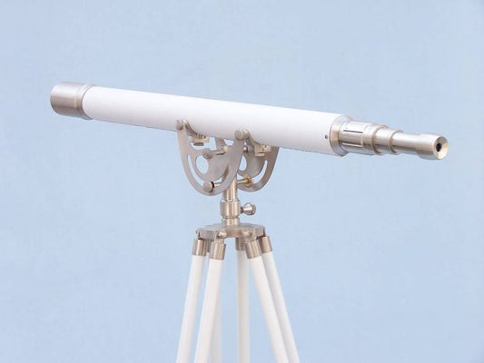 Floor Standing Brushed Nickel With White Leather Anchormaster Telescope 65"