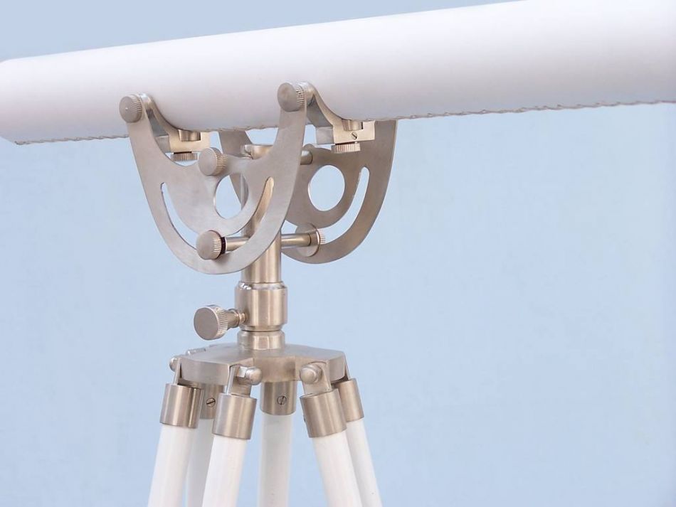 Floor Standing Brushed Nickel With White Leather Anchormaster Telescope 65"