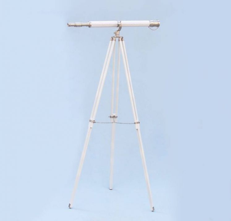 Floor Standing Brushed Nickel With White Leather Galileo Telescope 65"