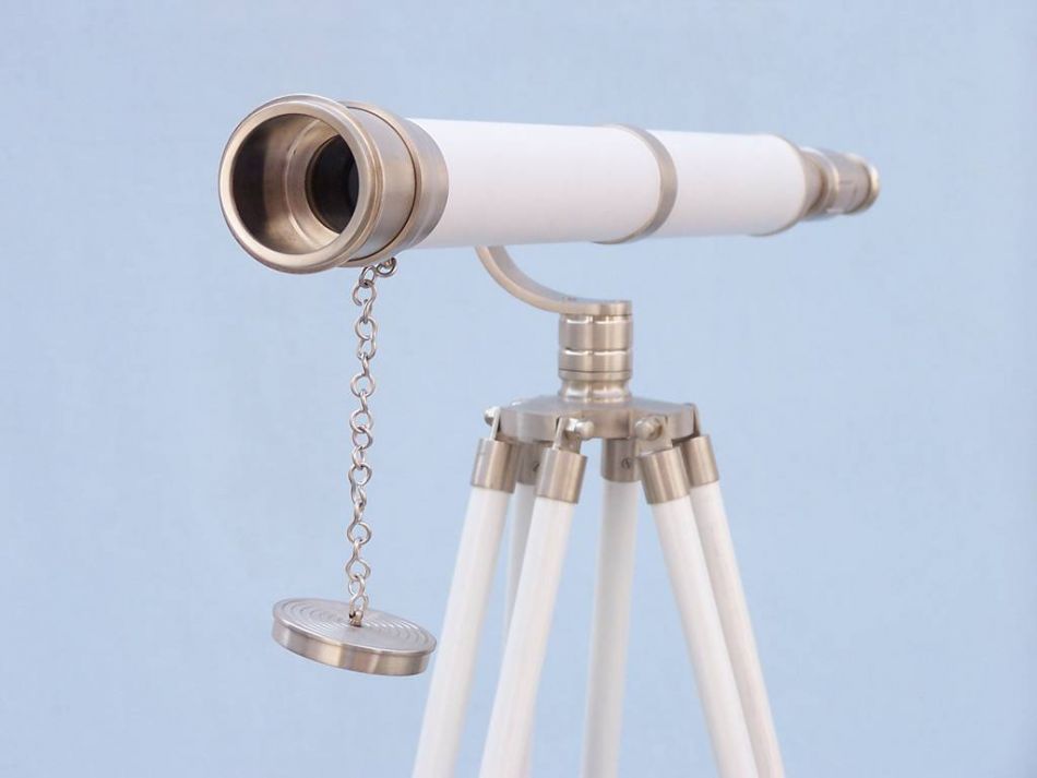 Floor Standing Brushed Nickel With White Leather Galileo Telescope 65"