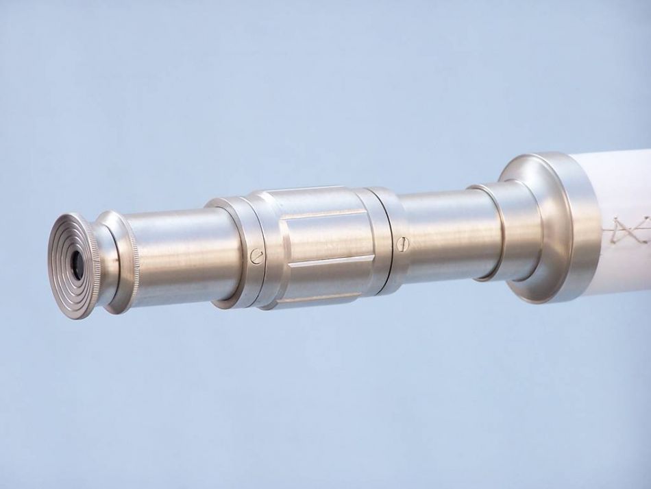 Floor Standing Brushed Nickel With White Leather Galileo Telescope 65"
