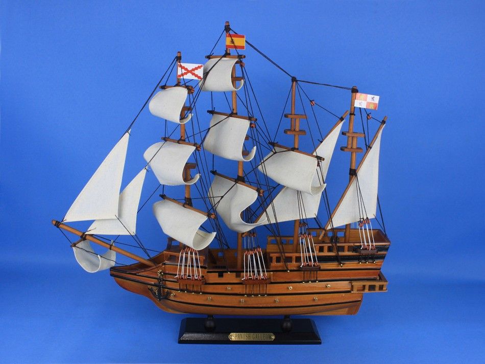 Wooden Spanish Galleon Tall Model Ship 20"