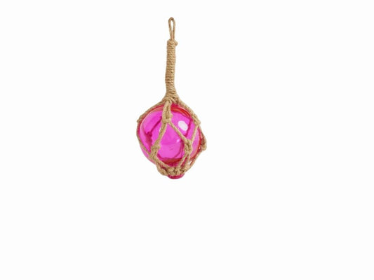 Pink Japanese Glass Ball Fishing Float With Brown Netting Decoration 3"