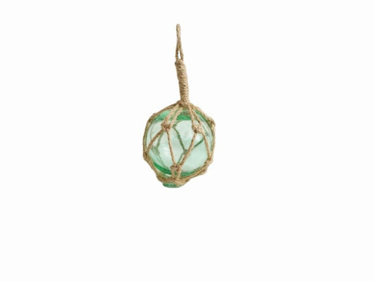 Seafoam Green Japanese Glass Ball Fishing Float With Brown Netting Decoration 3"