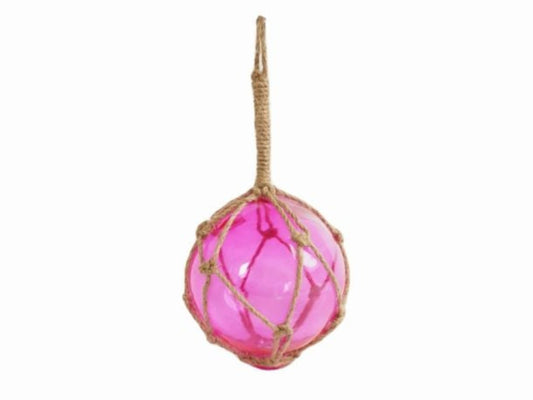 Pink Japanese Glass Ball Fishing Float With Brown Netting Decoration 4"