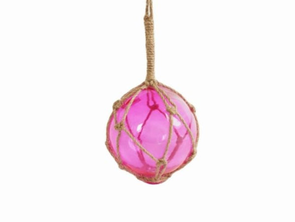 Pink Japanese Glass Ball Fishing Float With Brown Netting Decoration 4"