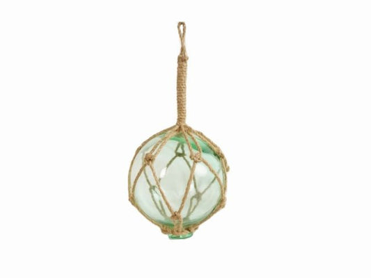 Seafoam Green Japanese Glass Ball Fishing Float With Brown Netting Decoration 4"