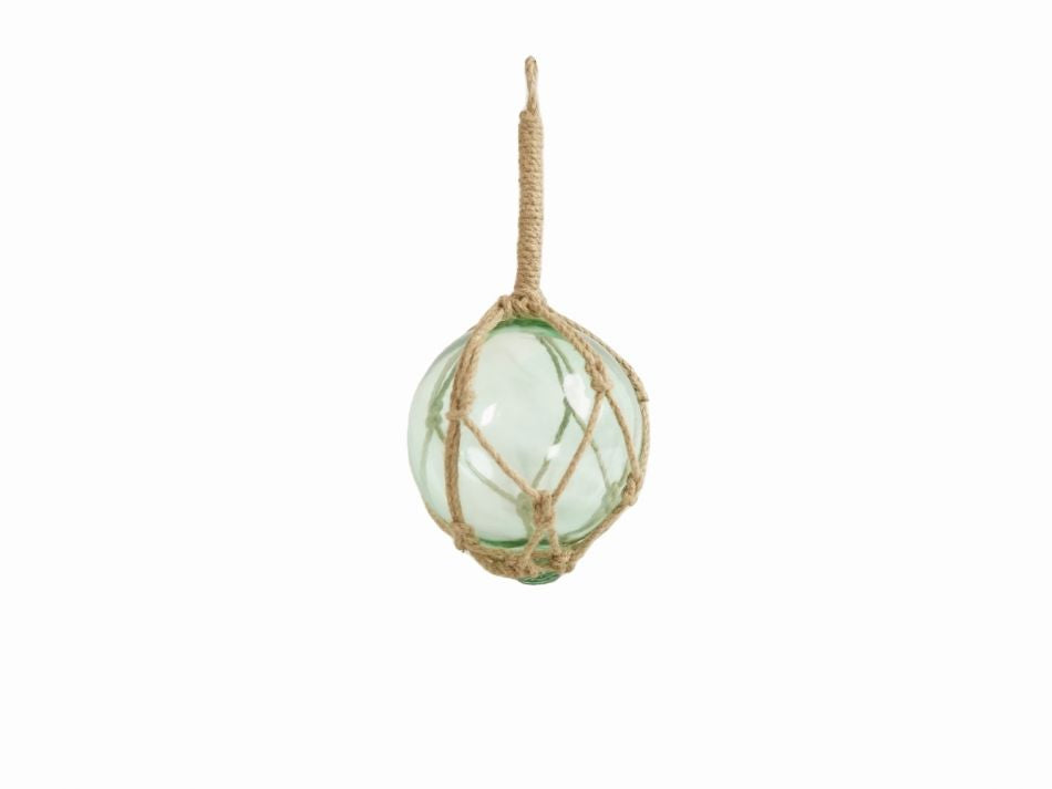 Seafoam Green Japanese Glass Ball Fishing Float With Brown Netting Decoration 6"
