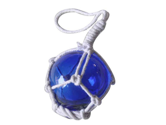 Blue Japanese Glass Ball Fishing Float with White Netting Decoration 2"
