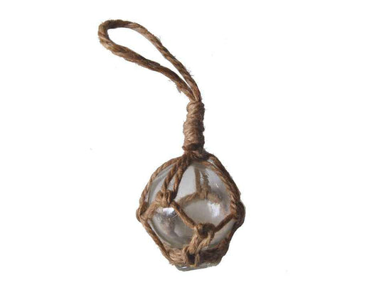 Clear Japanese Glass Ball Fishing Float with Brown Netting Decoration 2"