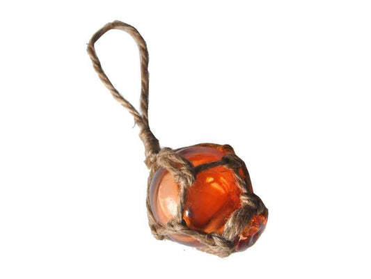Orange Japanese Glass Ball Fishing Float With Brown Netting Decoration 2"