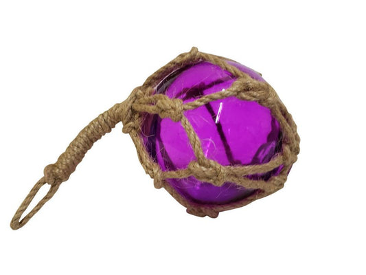 Purple Japanese Glass Ball Fishing Float With Brown Netting Decoration 3"