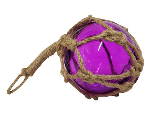Purple Japanese Glass Ball Fishing Float With Brown Netting Decoration 4"
