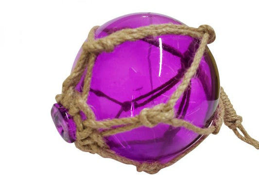 Purple Japanese Glass Ball Fishing Float With Brown Netting Decoration 6"