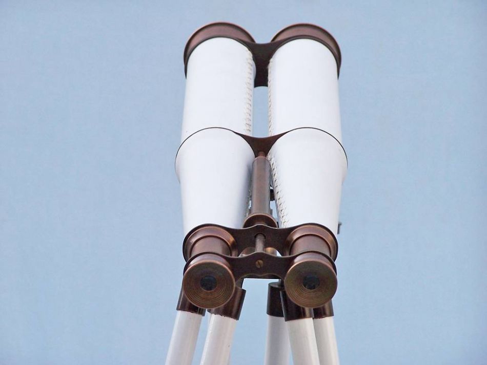 Floor Standing Bronze With White Leather Binoculars 62"