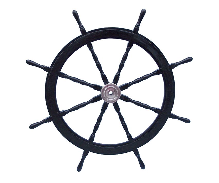 Deluxe Class Wood and Chrome Decorative Pirate Ship Steering Wheel 48"