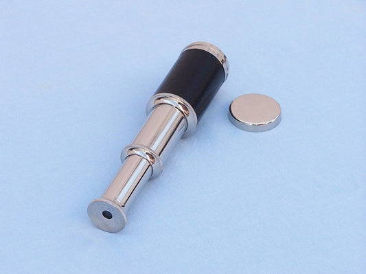 Deluxe Class Scout's Chrome - Leather Spyglass Telescope 7" with Black Rosewood Box