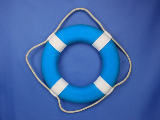 Vibrant Light Blue Decorative Lifering with White Bands 15"