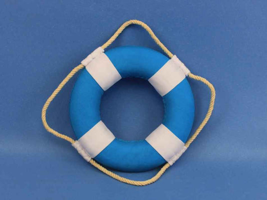 Vibrant Light Blue Decorative Lifering With White Bands 6"
