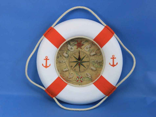 Classic White Decorative Anchor Lifering Clock With Orange Bands 18"