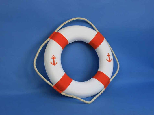 Classic White Decorative Anchor Lifering With Orange Bands 15"