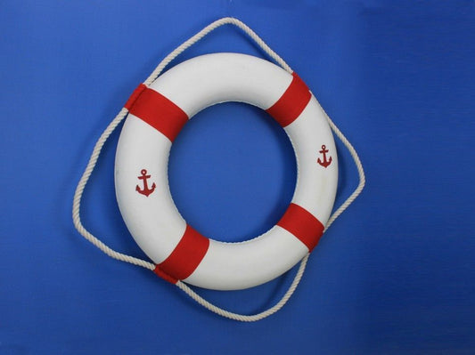 Classic White Decorative Anchor Lifering with Red Bands 20"