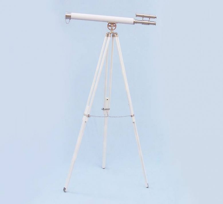 Floor Standing Brushed Nickel With White Leather Griffith Astro Telescope 65"