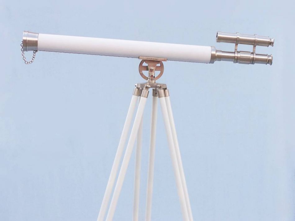 Floor Standing Brushed Nickel With White Leather Griffith Astro Telescope 65"