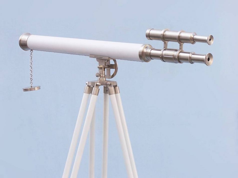Floor Standing Brushed Nickel With White Leather Griffith Astro Telescope 65"