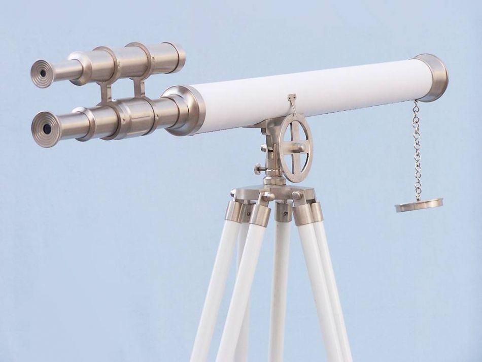 Floor Standing Brushed Nickel With White Leather Griffith Astro Telescope 65"