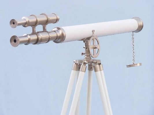 Floor Standing Brushed Nickel With White Leather Griffith Astro Telescope 65"