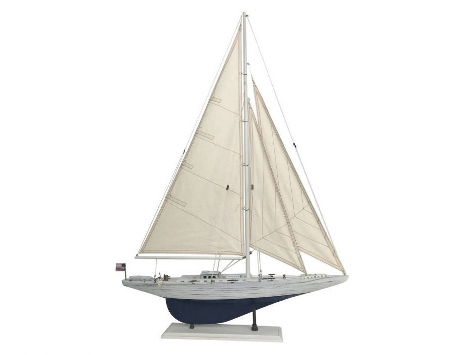 Wooden Rustic Whitewashed Enterprise Limited Model Sailboat 35"