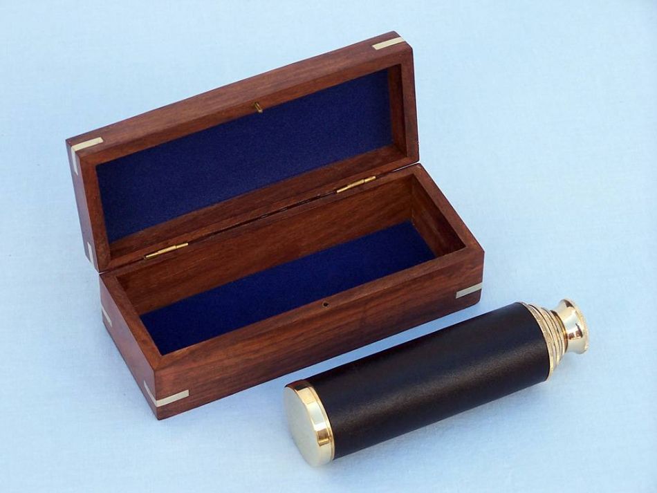 Deluxe Class Captain's Brass - Leather Spyglass Telescope 15" w/ Rosewood Box