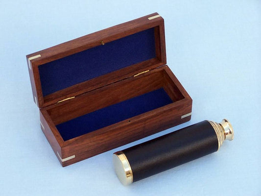 Deluxe Class Captain's Brass - Leather Spyglass Telescope 15" w/ Rosewood Box