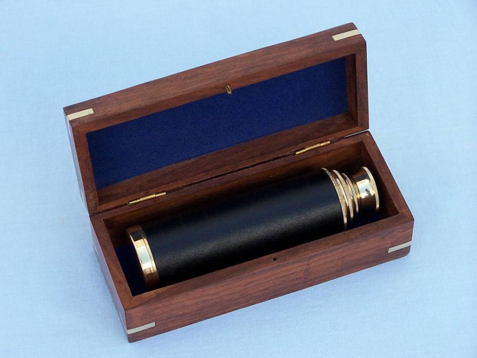 Deluxe Class Captain's Brass - Leather Spyglass Telescope 15" w/ Rosewood Box