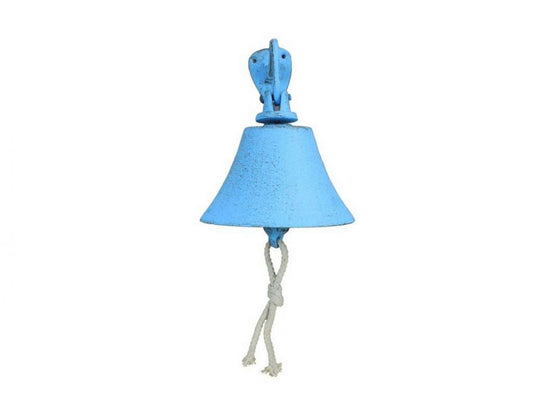 Rustic Light Blue Cast Iron Hanging Ship's Bell 6"