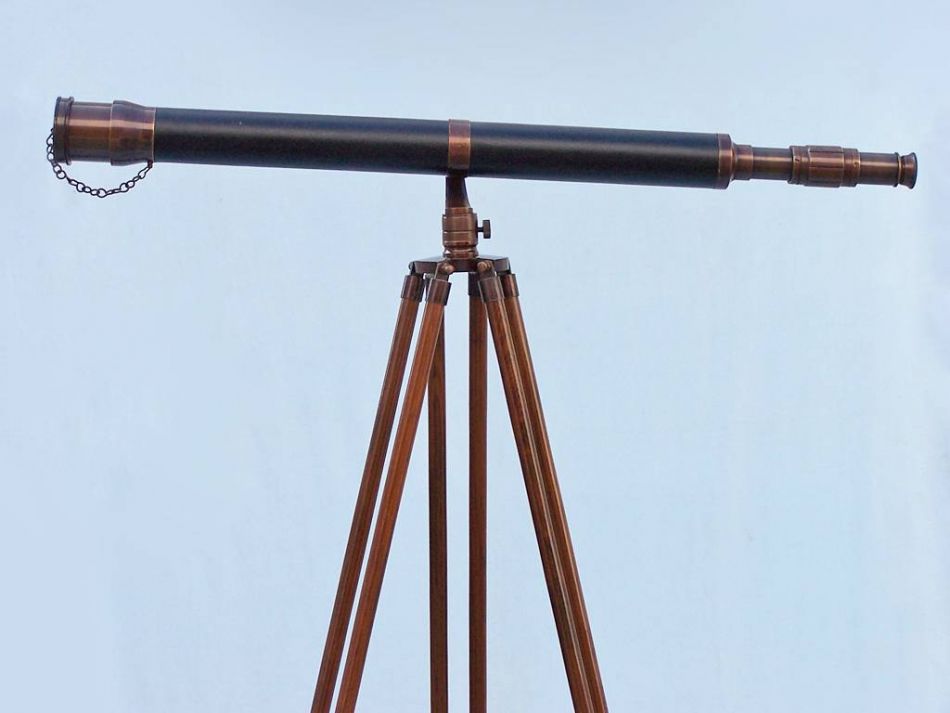 Floor Standing Antique Copper With Leather Galileo Telescope 65"