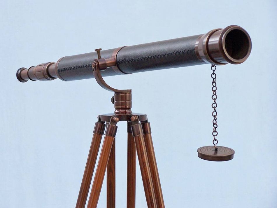 Floor Standing Antique Copper With Leather Galileo Telescope 65"