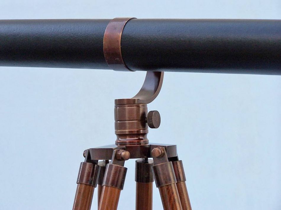 Floor Standing Antique Copper With Leather Galileo Telescope 65"
