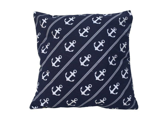 Decorative Blue Pillow with White Rope and Anchors Throw Pillow 16"