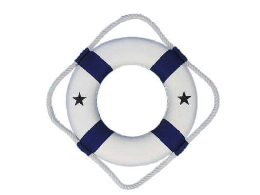 Classic White Decorative Lifering with Blue Bands 10"