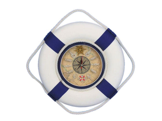 Classic White Decorative Lifering Clock with Blue Bands 12"