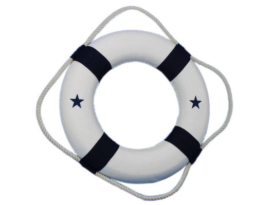 Classic White Decorative Lifering with Blue Bands 15"