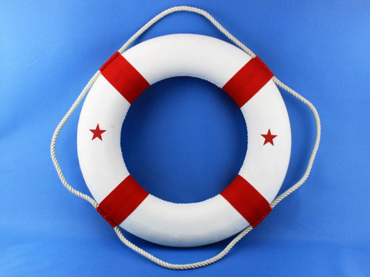 Classic White Decorative Lifering with Red Bands 20"