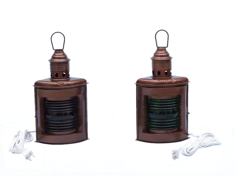 Antique Copper Port and Starboard Electric Lamp 12"