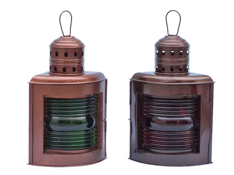 Antique Copper Port and Starboard Oil Lamp 17"
