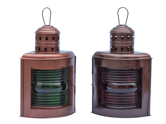 Antique Copper Port and Starboard Oil Lamp 17"
