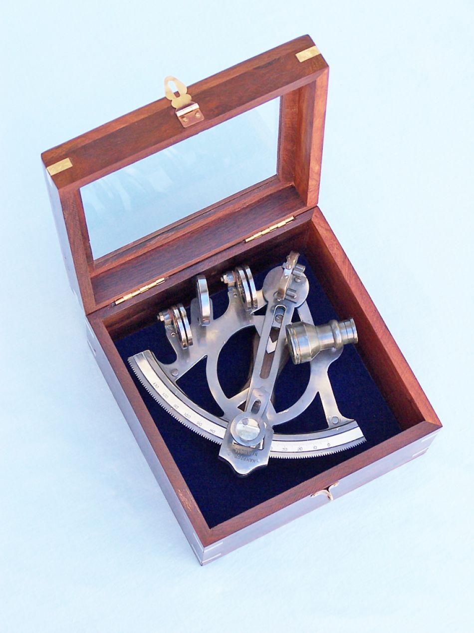 Antique Brass Sextant 7" with Rosewood Box